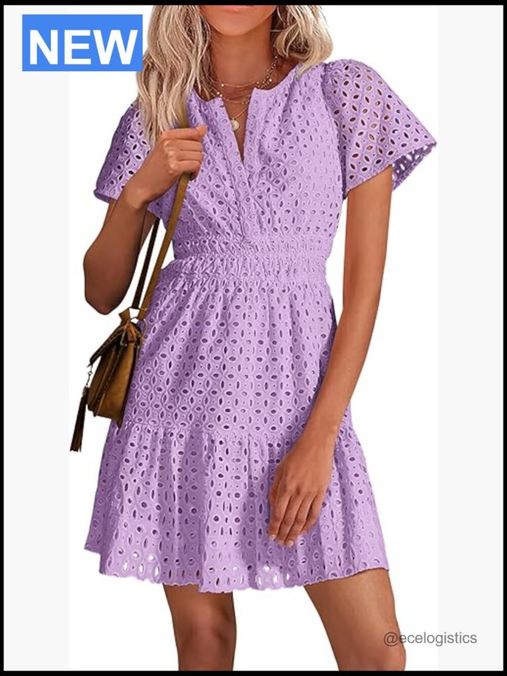 V Neck Short Sleeve A Line Hollow Out Lace Cute Casual Beach Party Spring Dress